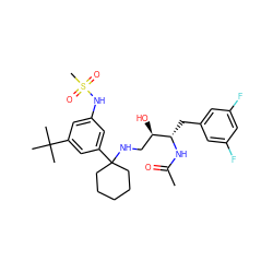 CC(=O)N[C@@H](Cc1cc(F)cc(F)c1)[C@H](O)CNC1(c2cc(NS(C)(=O)=O)cc(C(C)(C)C)c2)CCCCC1 ZINC000064540797