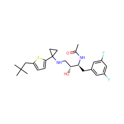 CC(=O)N[C@@H](Cc1cc(F)cc(F)c1)[C@H](O)CNC1(c2ccc(CC(C)(C)C)s2)CC1 ZINC000060327403