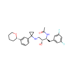 CC(=O)N[C@@H](Cc1cc(F)cc(F)c1)[C@H](O)CNC1(c2cccc([C@@H]3CCCCO3)c2)CC1 ZINC000058523534