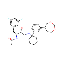 CC(=O)N[C@@H](Cc1cc(F)cc(F)c1)[C@H](O)CNC1(c2cccc([C@@H]3CCOCOC3)c2)CCCCC1 ZINC000058538316