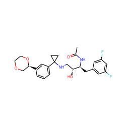 CC(=O)N[C@@H](Cc1cc(F)cc(F)c1)[C@H](O)CNC1(c2cccc([C@H]3COCCO3)c2)CC1 ZINC000058502242