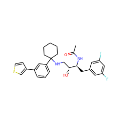 CC(=O)N[C@@H](Cc1cc(F)cc(F)c1)[C@H](O)CNC1(c2cccc(-c3ccsc3)c2)CCCCC1 ZINC000038662046