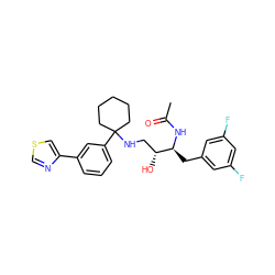 CC(=O)N[C@@H](Cc1cc(F)cc(F)c1)[C@H](O)CNC1(c2cccc(-c3cscn3)c2)CCCCC1 ZINC000058631375