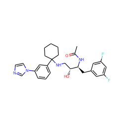 CC(=O)N[C@@H](Cc1cc(F)cc(F)c1)[C@H](O)CNC1(c2cccc(-n3ccnc3)c2)CCCCC1 ZINC000058523369