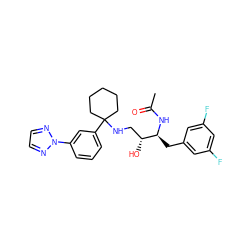 CC(=O)N[C@@H](Cc1cc(F)cc(F)c1)[C@H](O)CNC1(c2cccc(-n3nccn3)c2)CCCCC1 ZINC000058540942