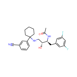 CC(=O)N[C@@H](Cc1cc(F)cc(F)c1)[C@H](O)CNC1(c2cccc(C#N)c2)CCCCC1 ZINC000058534677