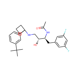 CC(=O)N[C@@H](Cc1cc(F)cc(F)c1)[C@H](O)CNC1(c2cccc(C(C)(C)C)c2)CCC1 ZINC000064527893