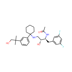 CC(=O)N[C@@H](Cc1cc(F)cc(F)c1)[C@H](O)CNC1(c2cccc(C(C)(C)CO)c2)CCCCC1 ZINC000058534688