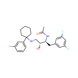 CC(=O)N[C@@H](Cc1cc(F)cc(F)c1)[C@H](O)CNC1(c2cccc(I)c2)CCCCC1 ZINC000058487737