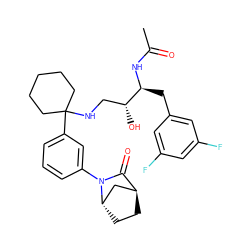 CC(=O)N[C@@H](Cc1cc(F)cc(F)c1)[C@H](O)CNC1(c2cccc(N3C(=O)[C@H]4CC[C@H]3C4)c2)CCCCC1 ZINC000101357553