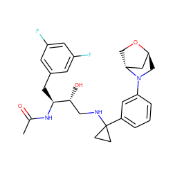 CC(=O)N[C@@H](Cc1cc(F)cc(F)c1)[C@H](O)CNC1(c2cccc(N3C[C@H]4C[C@H]3CO4)c2)CC1 ZINC000136068886