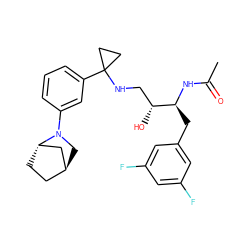 CC(=O)N[C@@H](Cc1cc(F)cc(F)c1)[C@H](O)CNC1(c2cccc(N3C[C@H]4CC[C@H]3C4)c2)CC1 ZINC000253733674