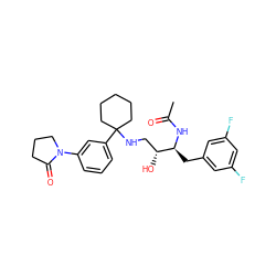 CC(=O)N[C@@H](Cc1cc(F)cc(F)c1)[C@H](O)CNC1(c2cccc(N3CCCC3=O)c2)CCCCC1 ZINC000058537978