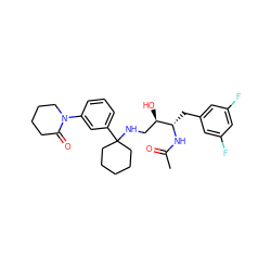 CC(=O)N[C@@H](Cc1cc(F)cc(F)c1)[C@H](O)CNC1(c2cccc(N3CCCCC3=O)c2)CCCCC1 ZINC000058538202