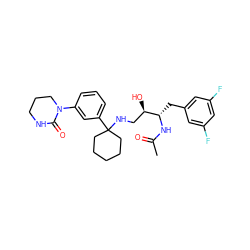 CC(=O)N[C@@H](Cc1cc(F)cc(F)c1)[C@H](O)CNC1(c2cccc(N3CCCNC3=O)c2)CCCCC1 ZINC000058538370