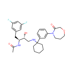 CC(=O)N[C@@H](Cc1cc(F)cc(F)c1)[C@H](O)CNC1(c2cccc(N3CCCOCC3=O)c2)CCCCC1 ZINC000058540936