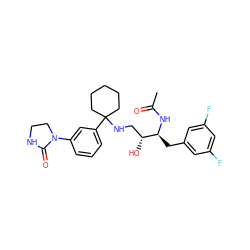 CC(=O)N[C@@H](Cc1cc(F)cc(F)c1)[C@H](O)CNC1(c2cccc(N3CCNC3=O)c2)CCCCC1 ZINC000058538297