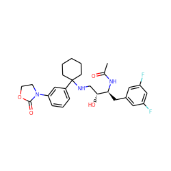 CC(=O)N[C@@H](Cc1cc(F)cc(F)c1)[C@H](O)CNC1(c2cccc(N3CCOC3=O)c2)CCCCC1 ZINC000058534588