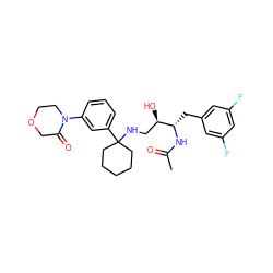 CC(=O)N[C@@H](Cc1cc(F)cc(F)c1)[C@H](O)CNC1(c2cccc(N3CCOCC3=O)c2)CCCCC1 ZINC000058655573