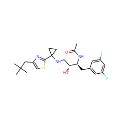 CC(=O)N[C@@H](Cc1cc(F)cc(F)c1)[C@H](O)CNC1(c2nc(CC(C)(C)C)cs2)CC1 ZINC000060326912