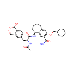 CC(=O)N[C@@H](Cc1ccc(C(=O)O)c(C=O)c1)C(=O)N[C@H]1CCCCc2cc(OCC3CCCCC3)c(C(N)=O)cc21 ZINC000003975575