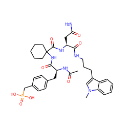 CC(=O)N[C@@H](Cc1ccc(CP(=O)(O)O)cc1)C(=O)NC1(C(=O)N[C@@H](CC(N)=O)C(=O)NCCCc2cn(C)c3ccccc23)CCCCC1 ZINC000026378901