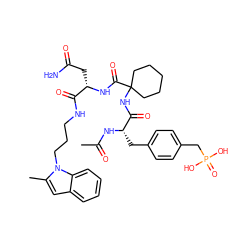 CC(=O)N[C@@H](Cc1ccc(CP(=O)(O)O)cc1)C(=O)NC1(C(=O)N[C@@H](CC(N)=O)C(=O)NCCCn2c(C)cc3ccccc32)CCCCC1 ZINC000026378705