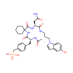 CC(=O)N[C@@H](Cc1ccc(CP(=O)(O)O)cc1)C(=O)NC1(C(=O)N[C@@H](CC(N)=O)C(=O)NCCCn2ccc3cc(O)ccc32)CCCCC1 ZINC000026379218