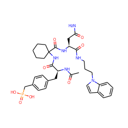 CC(=O)N[C@@H](Cc1ccc(CP(=O)(O)O)cc1)C(=O)NC1(C(=O)N[C@@H](CC(N)=O)C(=O)NCCCn2ccc3ccccc32)CCCCC1 ZINC000026377455