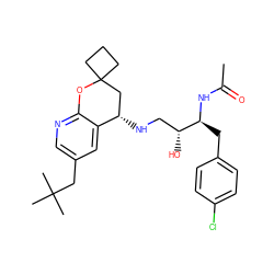 CC(=O)N[C@@H](Cc1ccc(Cl)cc1)[C@H](O)CN[C@H]1CC2(CCC2)Oc2ncc(CC(C)(C)C)cc21 ZINC000095571896