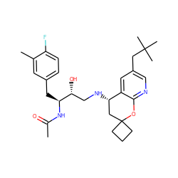 CC(=O)N[C@@H](Cc1ccc(F)c(C)c1)[C@H](O)CN[C@H]1CC2(CCC2)Oc2ncc(CC(C)(C)C)cc21 ZINC000095578913