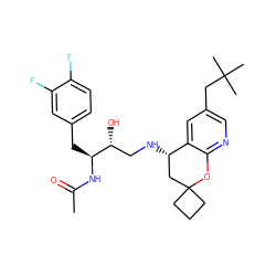 CC(=O)N[C@@H](Cc1ccc(F)c(F)c1)[C@H](O)CN[C@H]1CC2(CCC2)Oc2ncc(CC(C)(C)C)cc21 ZINC000095577754