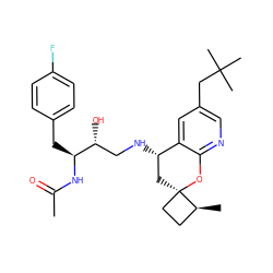 CC(=O)N[C@@H](Cc1ccc(F)cc1)[C@H](O)CN[C@H]1C[C@]2(CC[C@@H]2C)Oc2ncc(CC(C)(C)C)cc21 ZINC000084652112