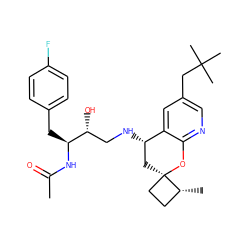 CC(=O)N[C@@H](Cc1ccc(F)cc1)[C@H](O)CN[C@H]1C[C@]2(CC[C@H]2C)Oc2ncc(CC(C)(C)C)cc21 ZINC000084671526