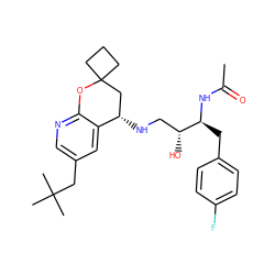 CC(=O)N[C@@H](Cc1ccc(F)cc1)[C@H](O)CN[C@H]1CC2(CCC2)Oc2ncc(CC(C)(C)C)cc21 ZINC000084671119