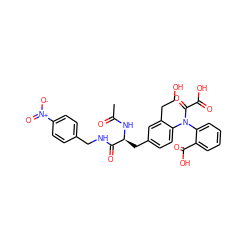 CC(=O)N[C@@H](Cc1ccc(N(C(=O)C(=O)O)c2ccccc2C(=O)O)c(CCO)c1)C(=O)NCc1ccc([N+](=O)[O-])cc1 ZINC000042919866