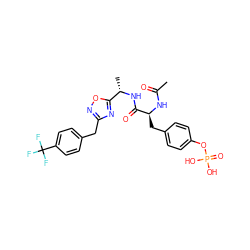 CC(=O)N[C@@H](Cc1ccc(OP(=O)(O)O)cc1)C(=O)N[C@@H](C)c1nc(Cc2ccc(C(F)(F)F)cc2)no1 ZINC000003981533