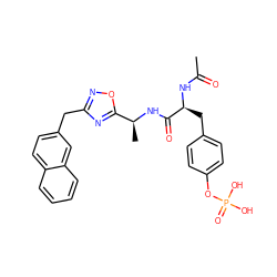 CC(=O)N[C@@H](Cc1ccc(OP(=O)(O)O)cc1)C(=O)N[C@@H](C)c1nc(Cc2ccc3ccccc3c2)no1 ZINC000014944832