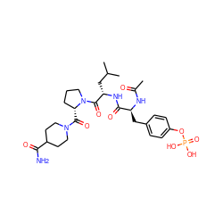 CC(=O)N[C@@H](Cc1ccc(OP(=O)(O)O)cc1)C(=O)N[C@@H](CC(C)C)C(=O)N1CCC[C@H]1C(=O)N1CCC(C(N)=O)CC1 ZINC000014973053
