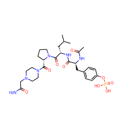CC(=O)N[C@@H](Cc1ccc(OP(=O)(O)O)cc1)C(=O)N[C@@H](CC(C)C)C(=O)N1CCC[C@H]1C(=O)N1CCN(CC(N)=O)CC1 ZINC000014973065