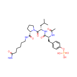CC(=O)N[C@@H](Cc1ccc(OP(=O)(O)O)cc1)C(=O)N[C@@H](CC(C)C)C(=O)N1CCC[C@H]1C(=O)NCCCCCC(N)=O ZINC000014973028