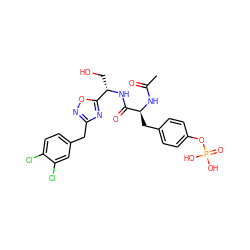 CC(=O)N[C@@H](Cc1ccc(OP(=O)(O)O)cc1)C(=O)N[C@@H](CO)c1nc(Cc2ccc(Cl)c(Cl)c2)no1 ZINC000014944834