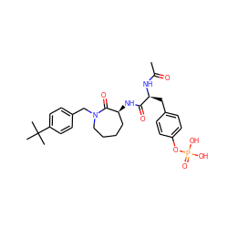 CC(=O)N[C@@H](Cc1ccc(OP(=O)(O)O)cc1)C(=O)N[C@H]1CCCCN(Cc2ccc(C(C)(C)C)cc2)C1=O ZINC000028755779