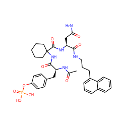 CC(=O)N[C@@H](Cc1ccc(OP(=O)(O)O)cc1)C(=O)NC1(C(=O)N[C@@H](CC(N)=O)C(=O)NCCCc2cccc3ccccc23)CCCCC1 ZINC000027102270