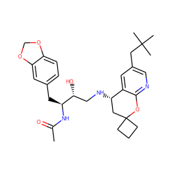 CC(=O)N[C@@H](Cc1ccc2c(c1)OCO2)[C@H](O)CN[C@H]1CC2(CCC2)Oc2ncc(CC(C)(C)C)cc21 ZINC000095576880