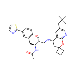 CC(=O)N[C@@H](Cc1cccc(-c2nccs2)c1)[C@H](O)CN[C@H]1CC2(CCC2)Oc2ncc(CC(C)(C)C)cc21 ZINC000095577022