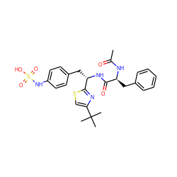 CC(=O)N[C@@H](Cc1ccccc1)C(=O)N[C@@H](Cc1ccc(NS(=O)(=O)O)cc1)c1nc(C(C)(C)C)cs1 ZINC000113897822