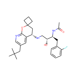 CC(=O)N[C@@H](Cc1ccccc1F)[C@H](O)CN[C@H]1CC2(CCC2)Oc2ncc(CC(C)(C)C)cc21 ZINC000095577192