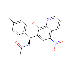 CC(=O)N[C@@H](c1ccc(C)cc1)c1cc([N+](=O)[O-])c2cccnc2c1O ZINC000004684853