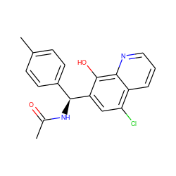 CC(=O)N[C@@H](c1ccc(C)cc1)c1cc(Cl)c2cccnc2c1O ZINC000000087266